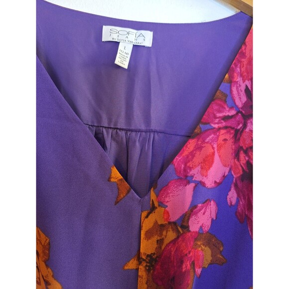 SOFIA VERGARA Sleeveless Pleated Dark Floral Midi Dress L 12/14 Boho Fairy Party - Picture 6 of 11